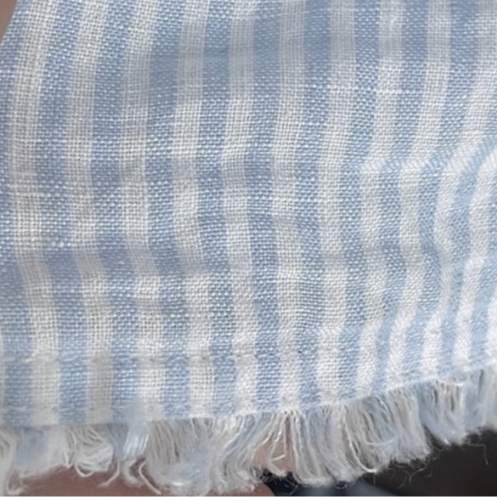 New Tommy Bahama Two Palms Mini Cabana Stripe Ruffle Linen Dress in Light Sky - Picture 8 of 10